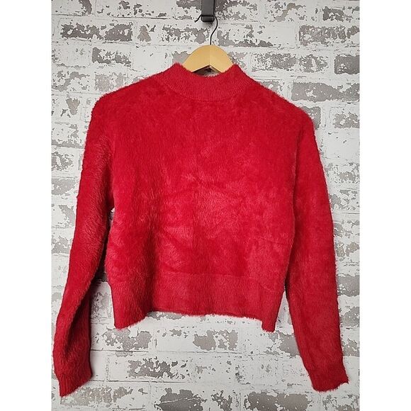 Bailey/44 Revolve Red Crop Soft Fuzzy Oversized Sweater Size Small‎ Faux Fur